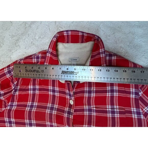 L.L. Bean Womens Button Fleece-Lined Flannel Shirt Jacket Large Red Plaid Casual - Picture 4 of 9